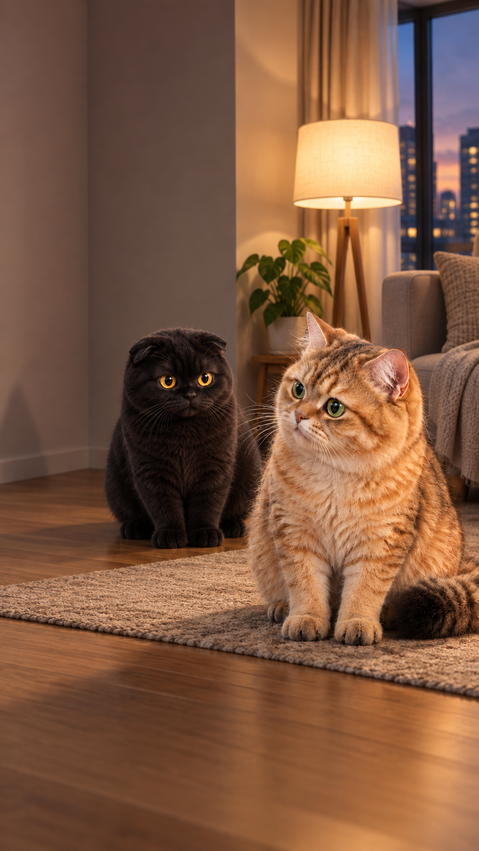 Meltie และ Pluto ในห้องนั่งเล่นช่วงหัวค่ำ